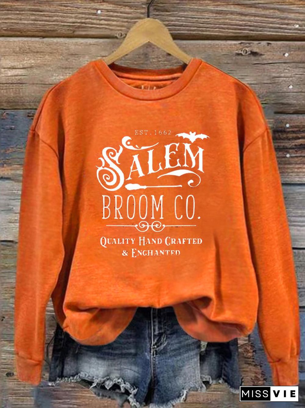 Women's Halloween Salem Broom Co Prnted Sweatshirt