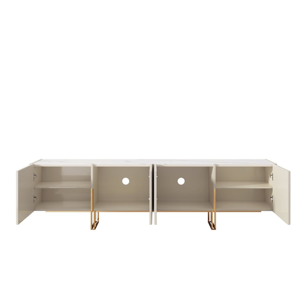 JASIWAY Beige Stone Top TV Stand with 4 Doors 6 Shelves