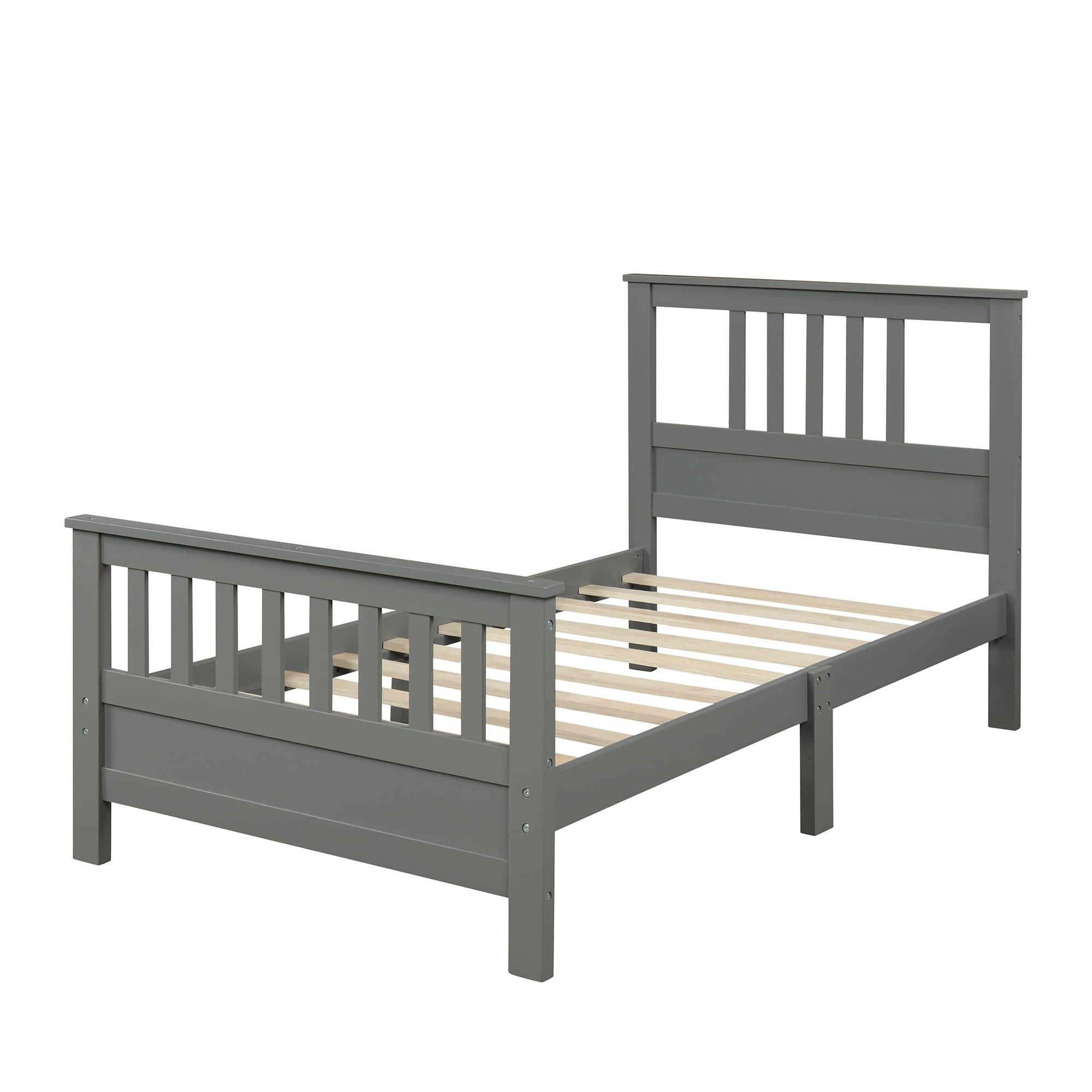 Euroco Wood Platform Bed with Headboard and Footboard, Twin for Kids (Gray)