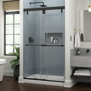 Delta Lyndall 48W x 71.5H Mod Soft-Close Frameless Sliding Shower Door in Matte Black with 38