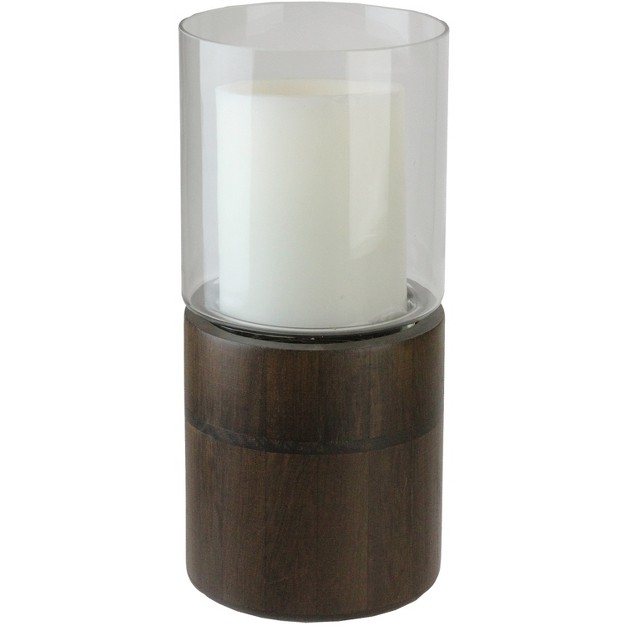 Clear Glass Hurricane Pillar Candle Holder With Wooden Base