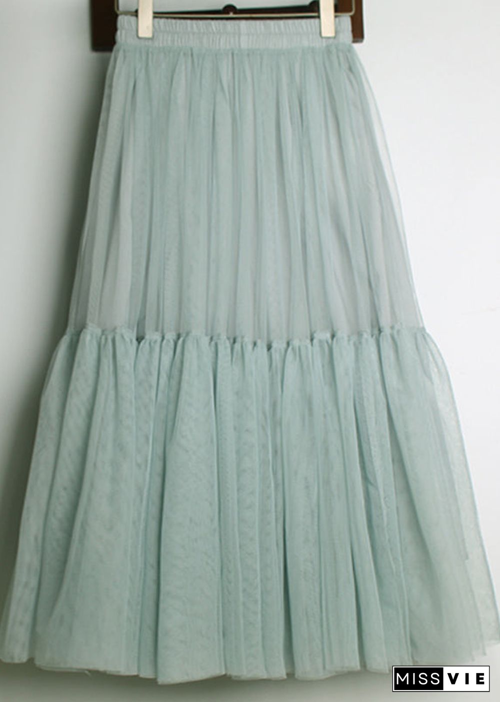 Elegant Green Cinched wrinkled tulle Skirts Spring