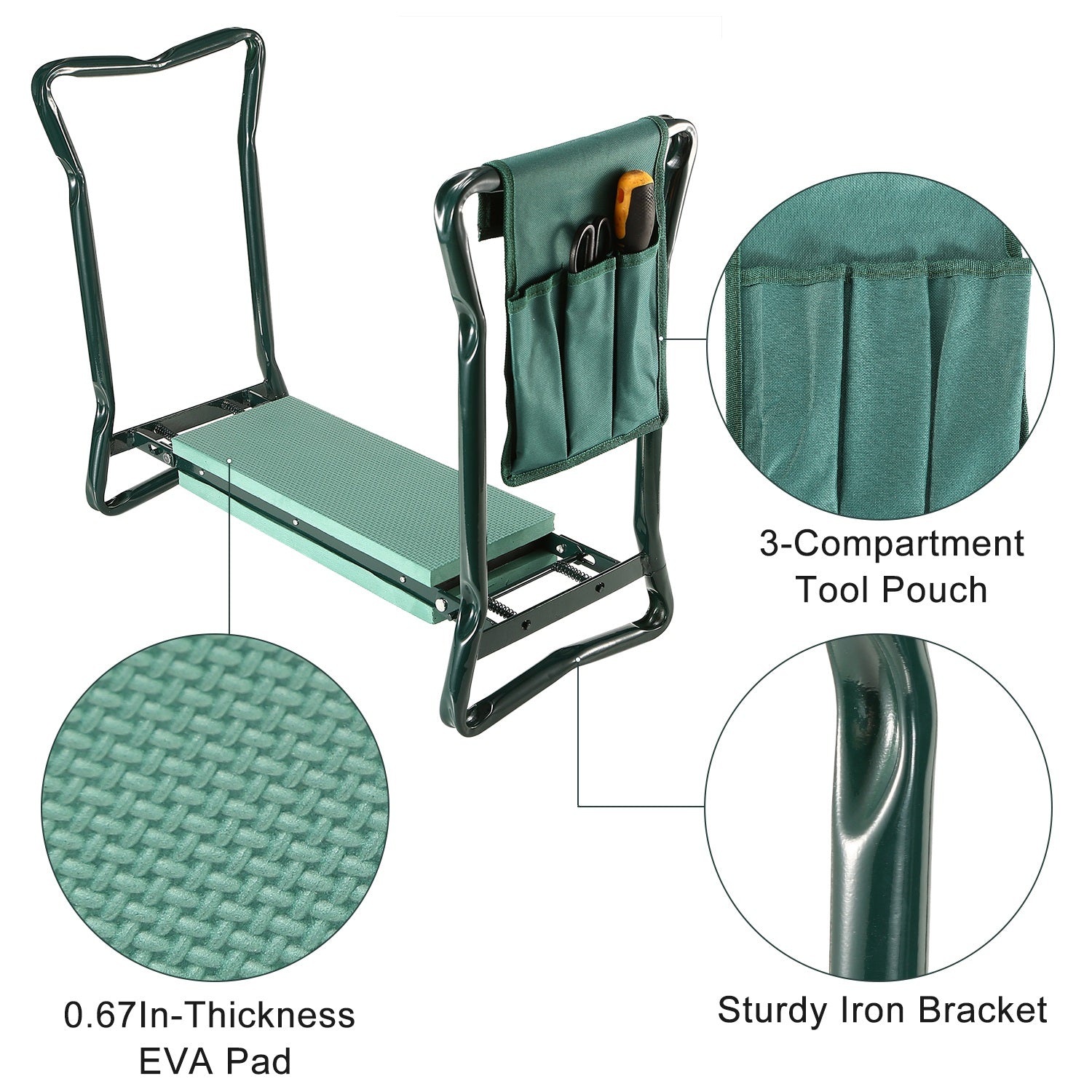 iMounTEK Padded Garden Kneeler Seat Bench Foldable Sofa Eva Lawn Stool with Stool Pouch Green