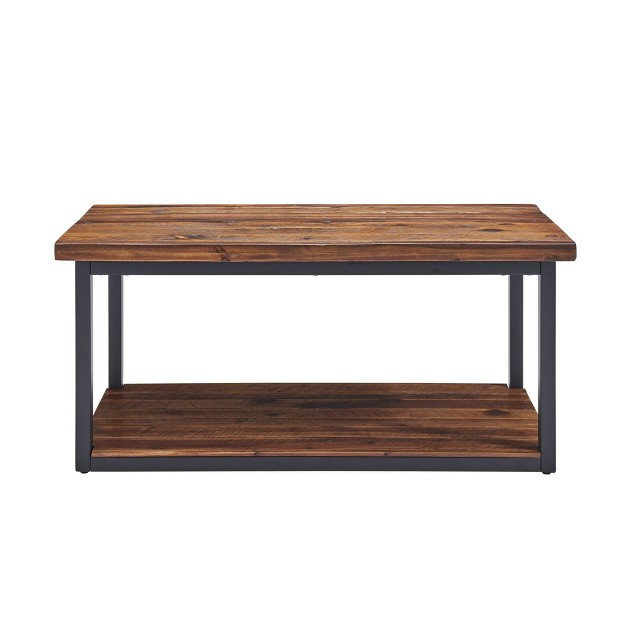 Claremont Rustic Wood Bench With Low Shelf Dark Brown Alaterre Furniture