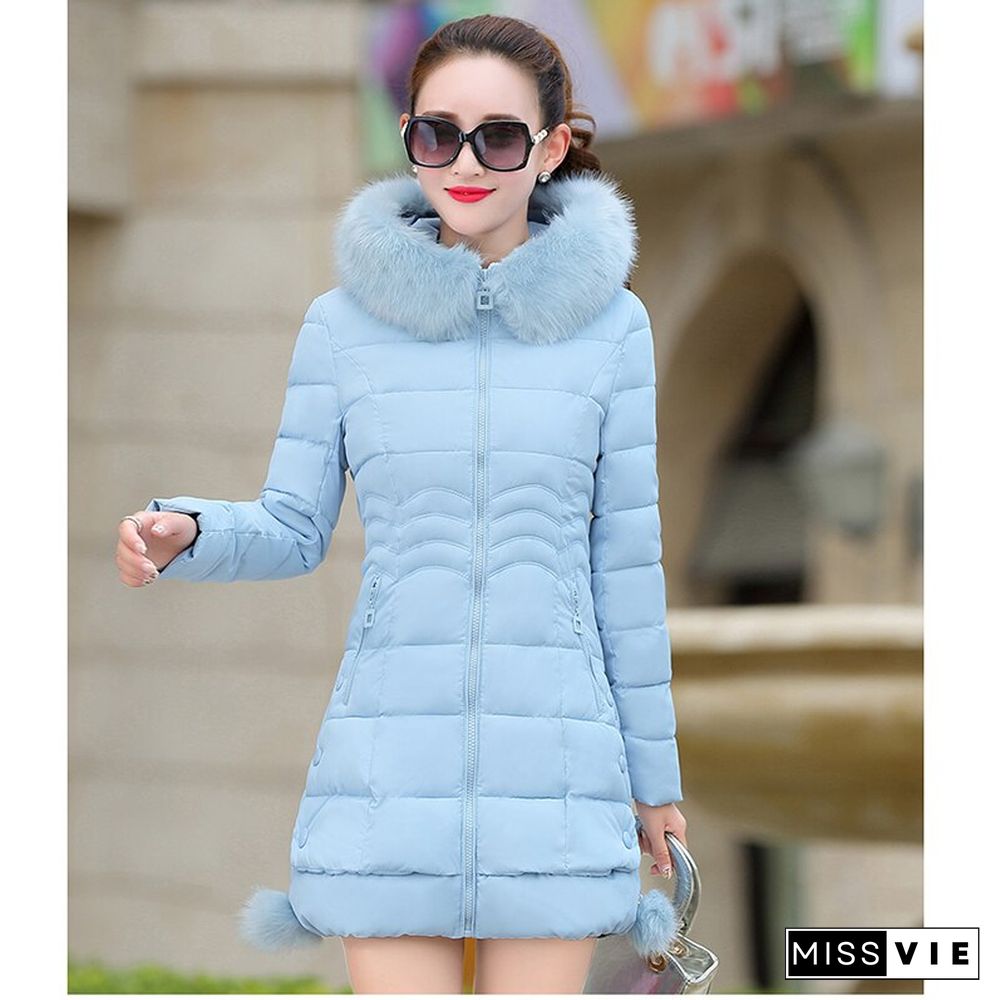 Faux Fur Parkas Women Down Jacket Womens Parkas Thicken Outerwear Hooded Winter Coat Female Jacket Cotton Padded