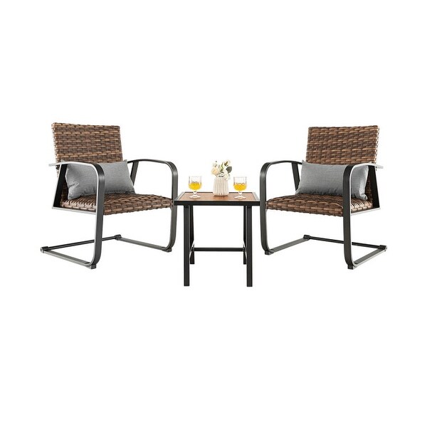 3 Pieces Patio Rattan Conversation Set with Lumbar Pillows - N/A - Overstock - 37797521