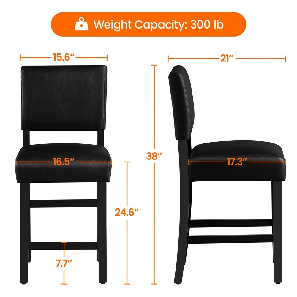 Yaheetech 24.6″ H Counter Stool Fabric Dining Chairs Set of 2 Upholstered Back Stool Counter Height Bar Stool