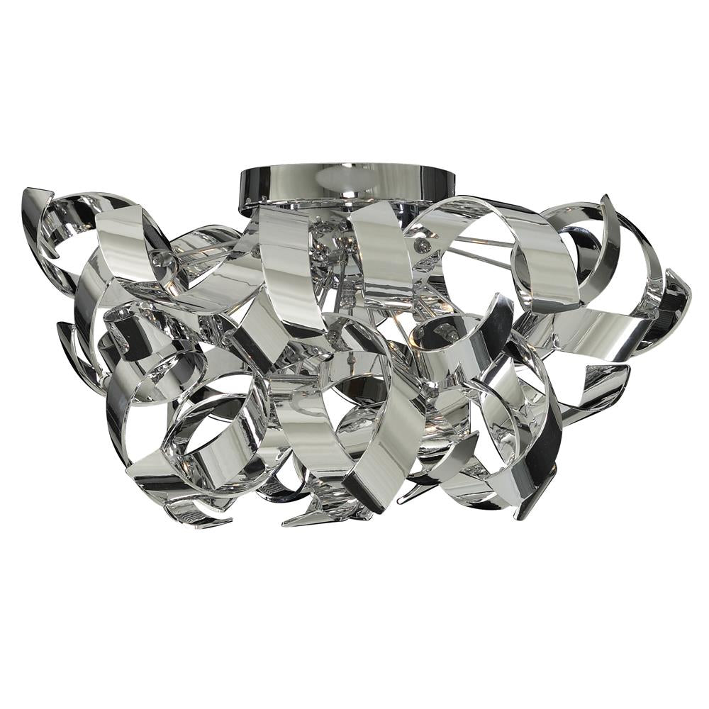 Searchlight 4973-3CC Curls Chrome Modern 3 Lamp Ribbon Design Round Semi Flush