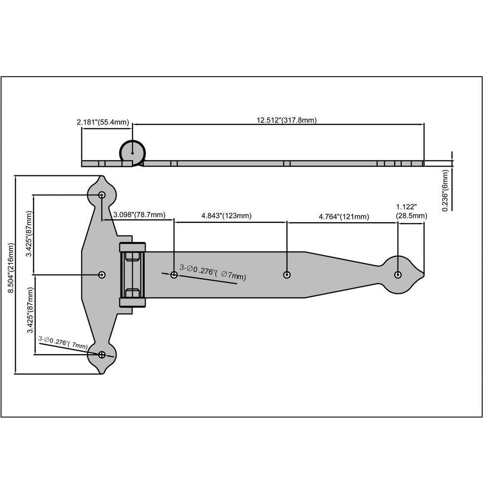 Everbilt 12 in. x 9 in.  Black Super Heavy Duty Tee Hinge 20444