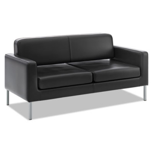 HON Corral Reception Seating Sofa， 67w x 28d x 30.5h， Black SofThread Leather (VL888SB11)