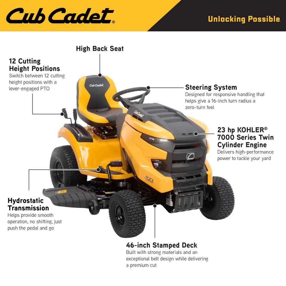 Cub Cadet XT1 Enduro LT 46 in. 23 HP V-Twin Kohler 7000 Series Engine Hydrostatic Drive Gas Riding Lawn Tractor LT46