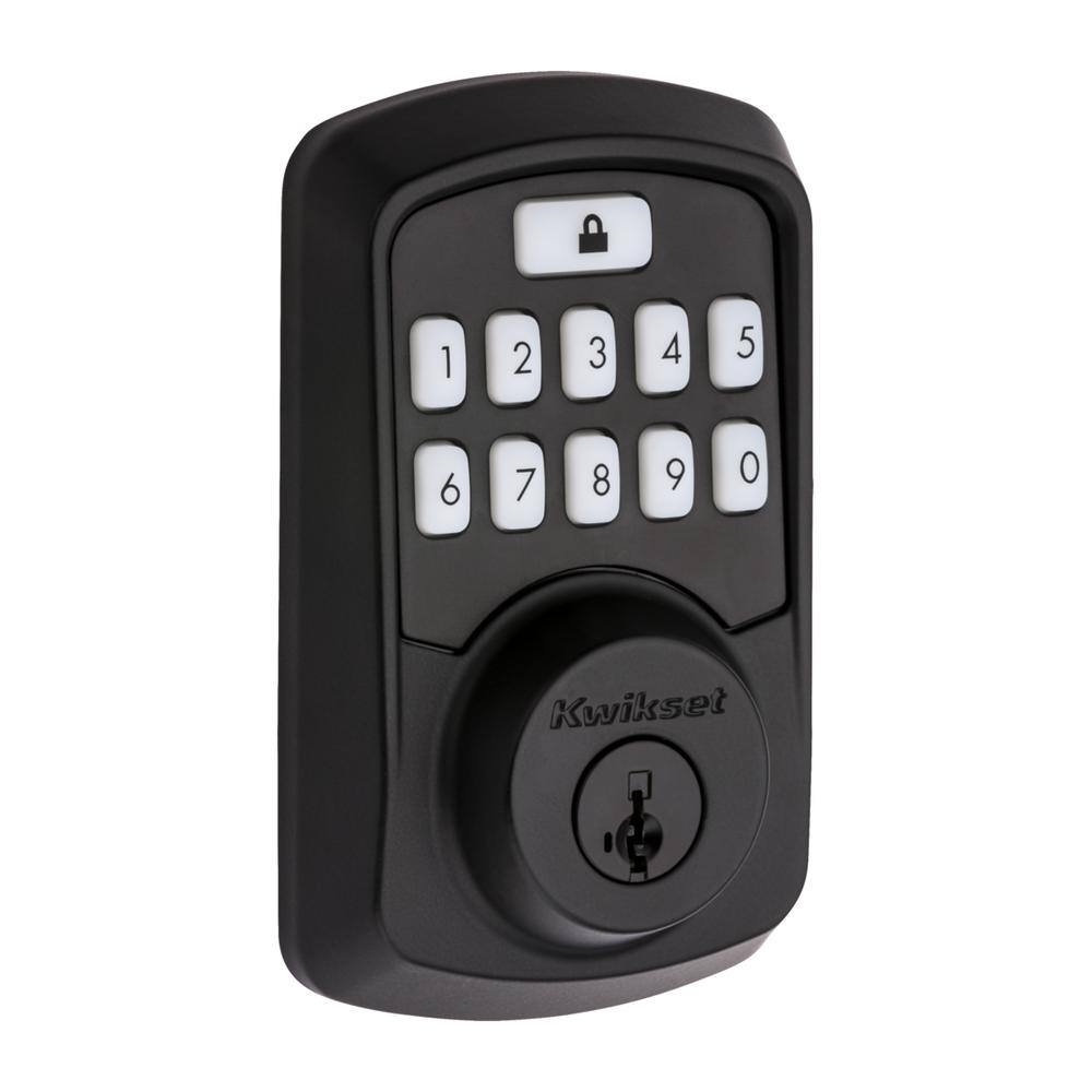 Kwikset Aura Matte Black Single Cylinder Electronic Bluetooth Keypad Smart Lock Deadbolt featuring SmartKey Security 942BLEDB514SMTT