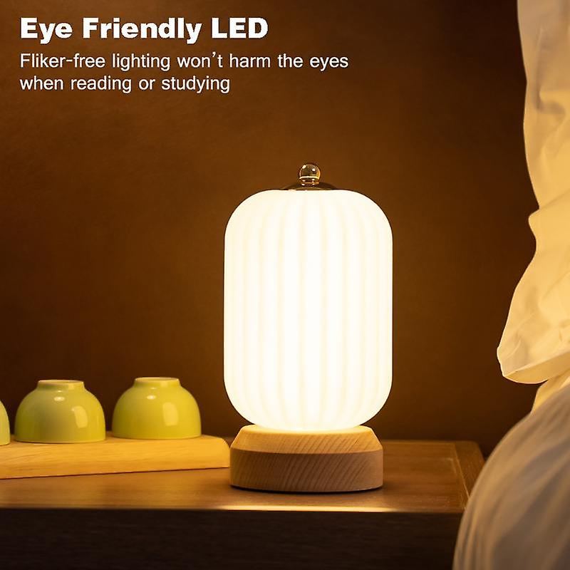 Creative Led Solid Wood Base Table Lamp Usb Dimmable Bedroom Bedside Decoration Reading Table Lamp Gift