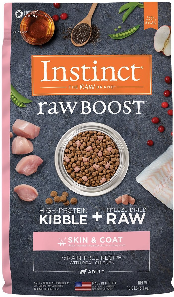 Instinct Raw Boost Skin and Coat Health Grain-Free Recipe with Real Chicken and Freeze-Dried Raw Pieces Adult Dry Dog Food