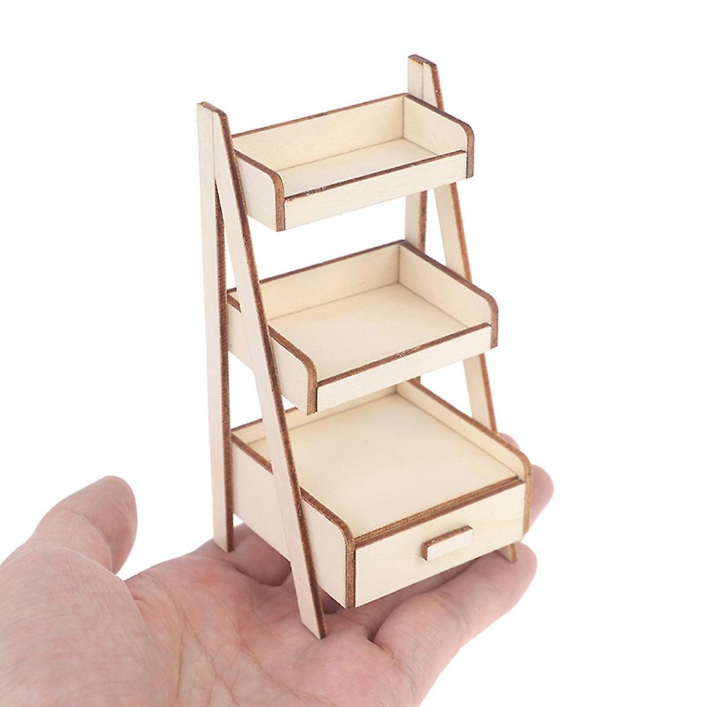 1/12 Doll House Mini Wood 3-tiers Shelf Flower Stand Simulation Baby Doll Fairy