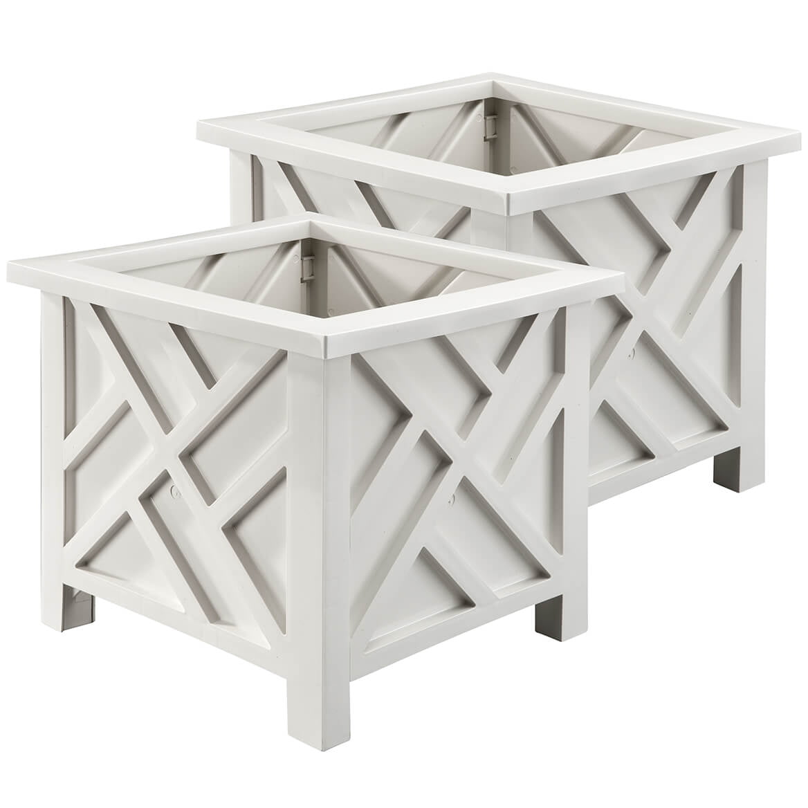 White Chippendale Planters, Set of 2