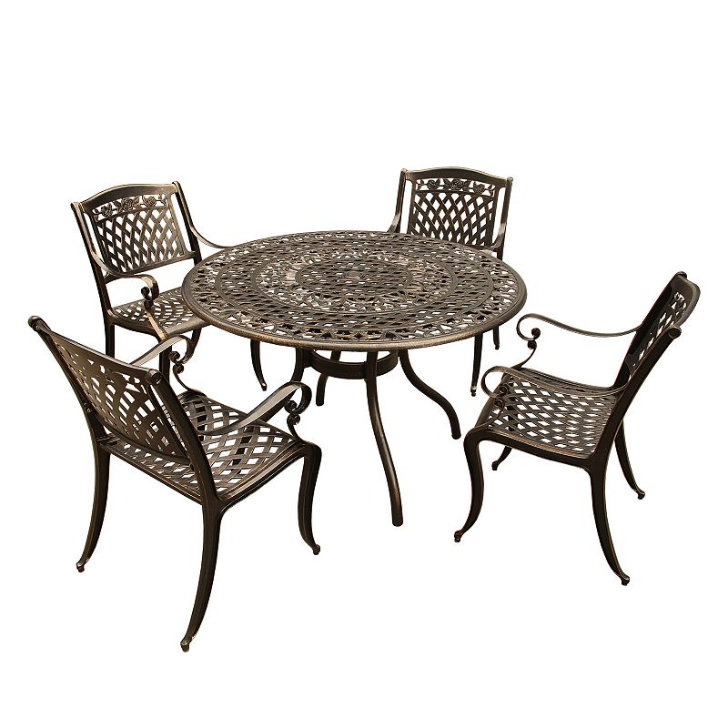 Rose Detail Ornate Lattice Round Dining Table and Chair 5-piece Set