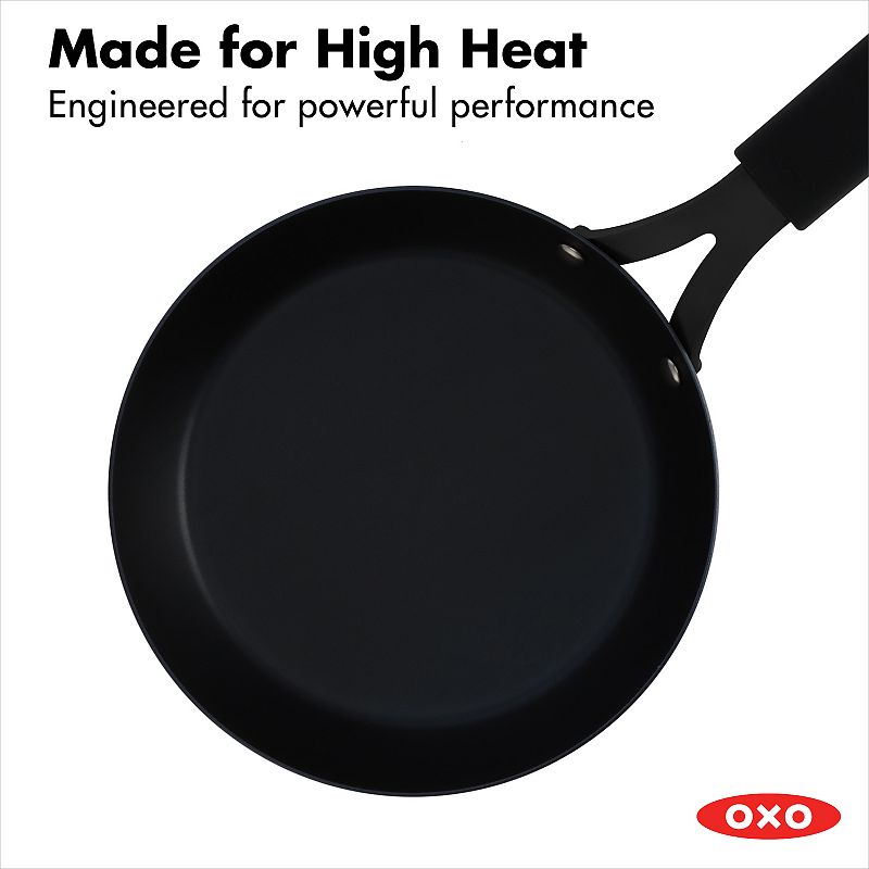 OXO Obsidian Pre-Seasoned Carbon Steel 8-in. Non-Stick Frypan Skillet with Removable Silicone Handle Holder