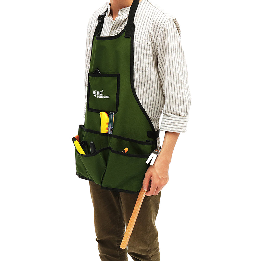 Multiple Pockets Garden Apron Carpenters Gardening Tools Pouch Green