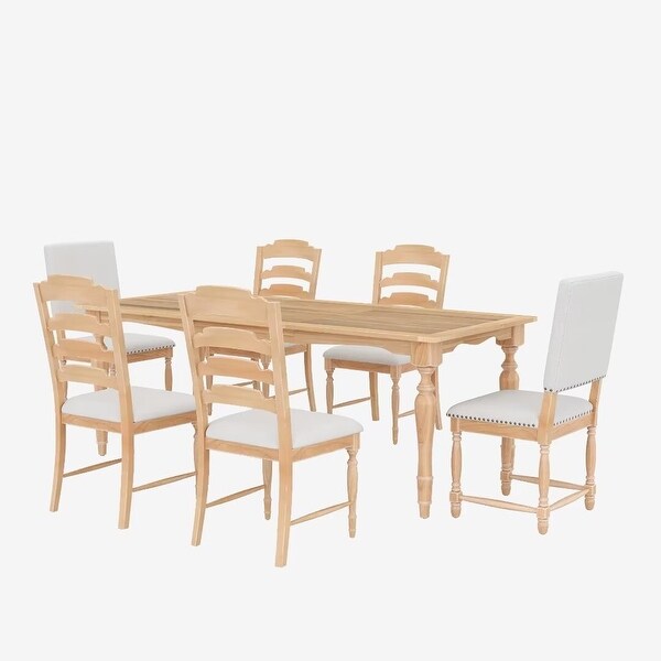 Extendable Dining Table Set W/ Removable Leaf And 6 Dining Chairs