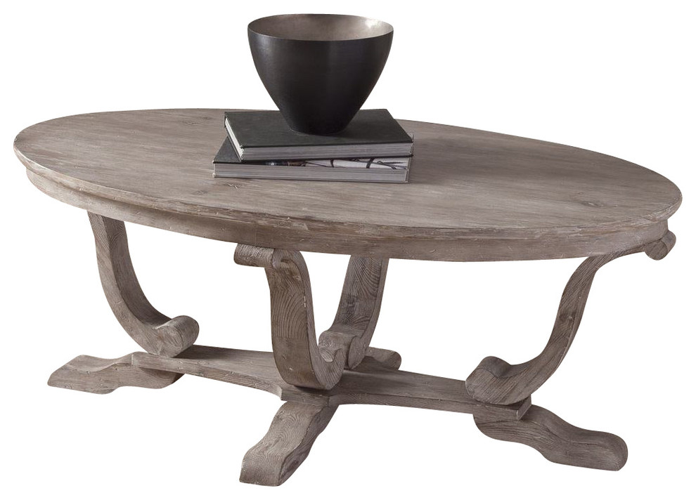 Emma Mason Signature Frendstern Oval Cocktail Table in Stone White   Farmhouse   Coffee Tables   by Emma Mason  Houzz