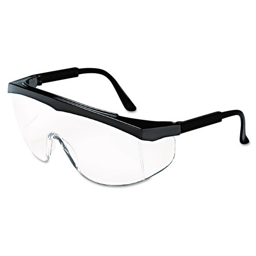 MCR Safety Stratos Safety Glasses， Black Frame， Clear Lens， 12/Box (SS110)