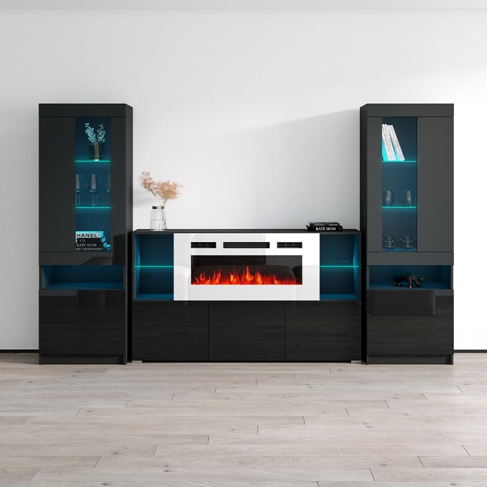 Komi WH03 Electric Fireplace Modern Wall Unit Entertainment Center