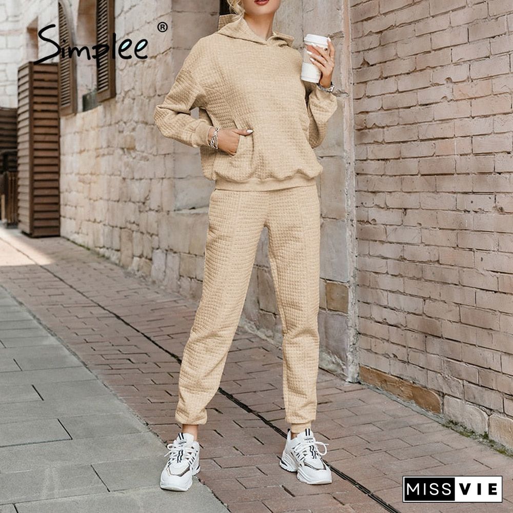 Casual pocket hooded tracksuit Office elastic soft drop sleeves sweatshirt pant sets Sportwear hoodie two-piece set