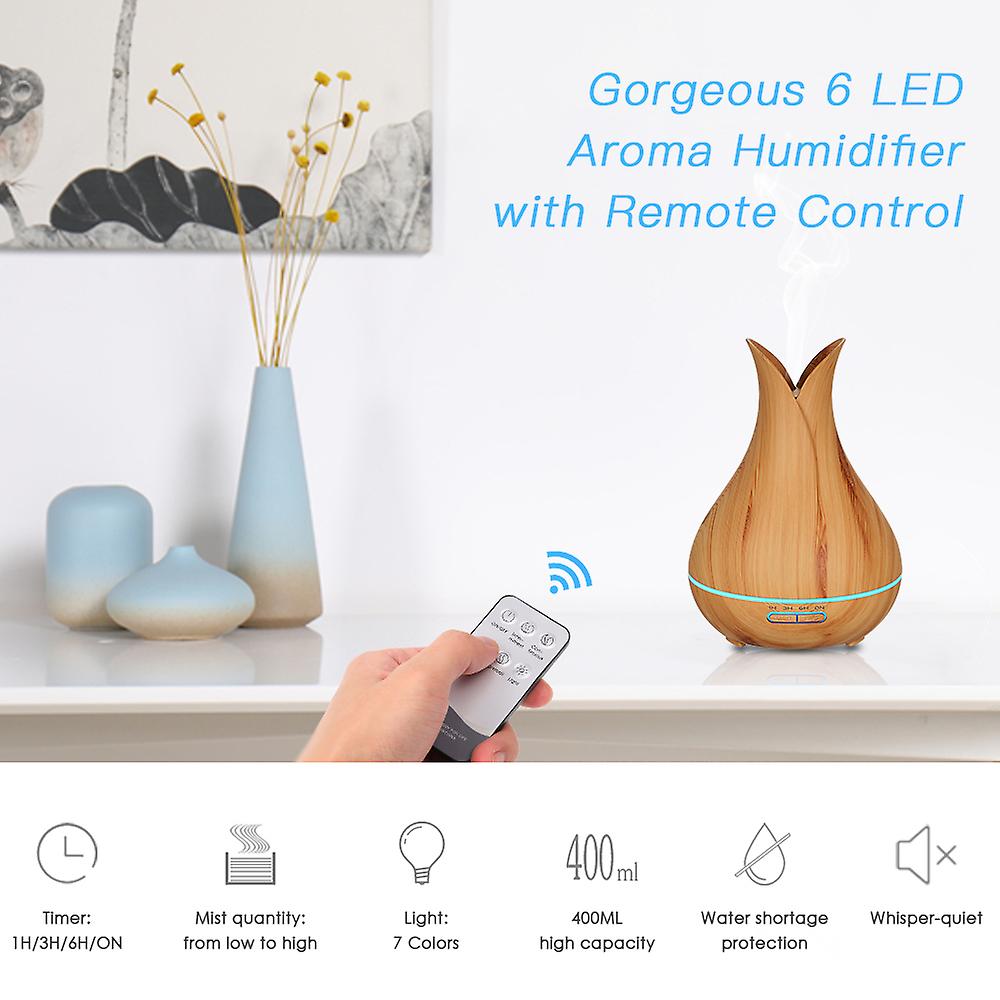 Ac100-240v 14w 6 Led Aroma Diffuser Humidifier 400ml Big Capacity With Remote Control Supported 4 Levels Timng Function Timer 7 Colors Changing Static