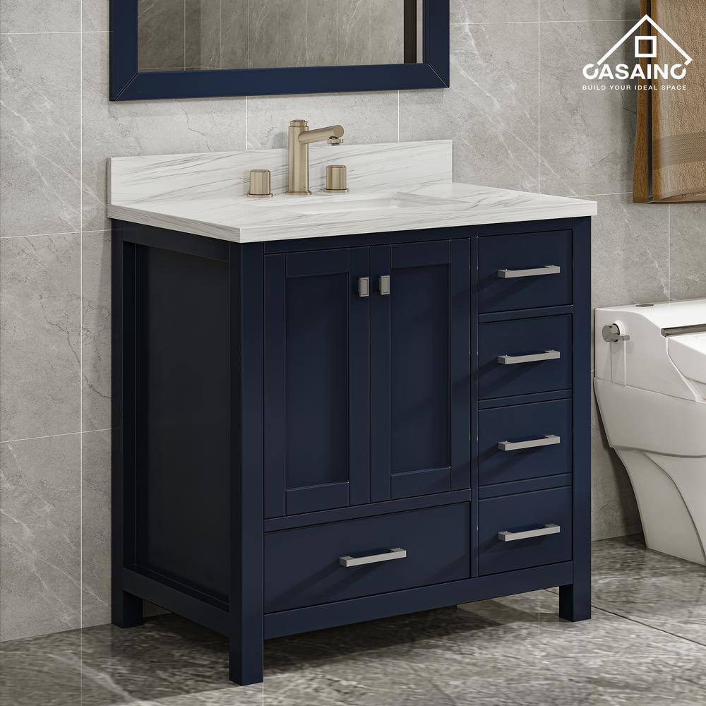 CASAINC 36 in. W x 22 in. D x 35.4 in. H Bath Vanity in Navy Blue with White Top and Basin CA100-36-C-DB