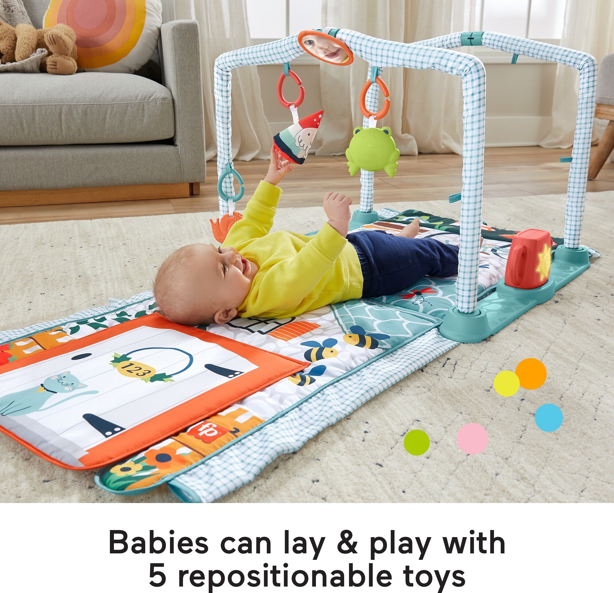 Fisher-Price 3-in-1 Baby Gym with 5 Sensory and Fine Motor Toys for Newborn to Toddler Play