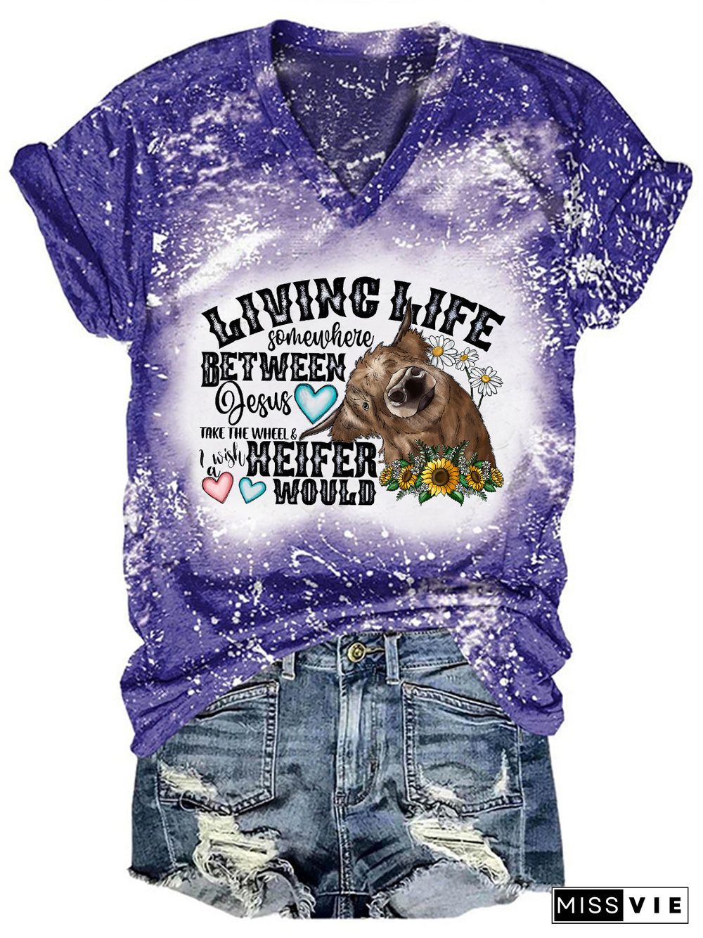 Living Life Somewhere Between Jesus Take The Wheel And I Wish A Heifer Would Print Tie Dye T-shirt