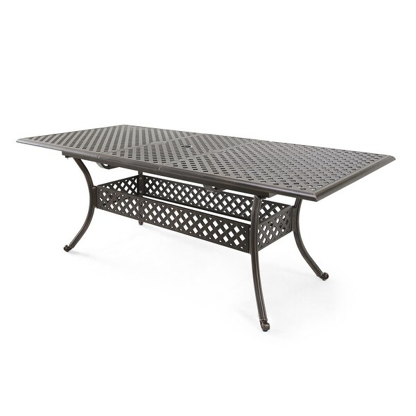 Outdoor Cast Expandable Dining Table with Iron Frame and Four Angled Tubular Legs