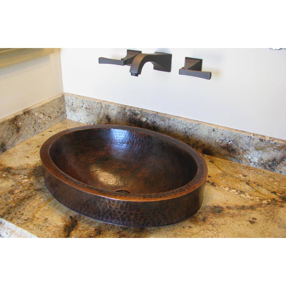 Premier Copper Products Oval Skirted Hammered Copper Vessel Sink in Oil Rubbed Bronze VO18SKDB