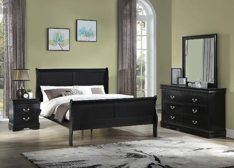 Louis Black Twin Sleigh Bed