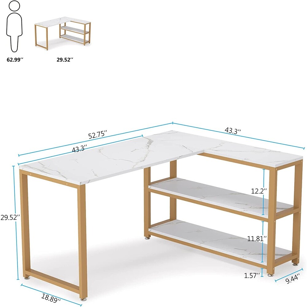 Industrial L Shaped Desk with Storage Shelves  Corner Computer Desk PC Laptop Study Table Workstation