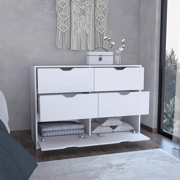 4 Drawers Dresser; 2 Cabinets -White， Suitable for Bedroom， Living Room， Dining Room， Items Storage Helper - - 37776943