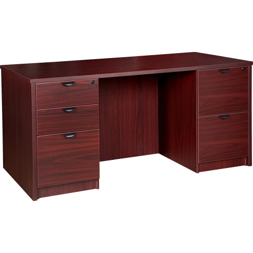 Lorell Prominence 2.0 Mahogany Laminate Double-Pedestal Desk - 5-Drawer (PD3066DPMY)