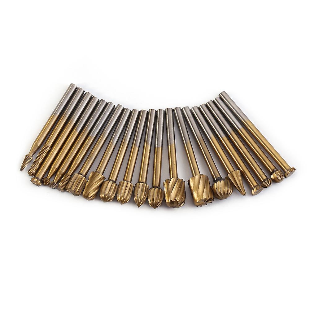 20pc Hss Titanium Coating Burrs Rotary Files Set Woodworking Drilling Carving Tools