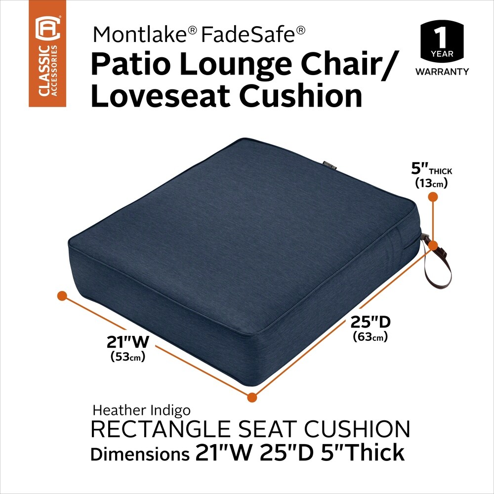 Classic Accessories Montlake Water Resistant 21 x 25 x 5 Inch Patio Seat Cushion