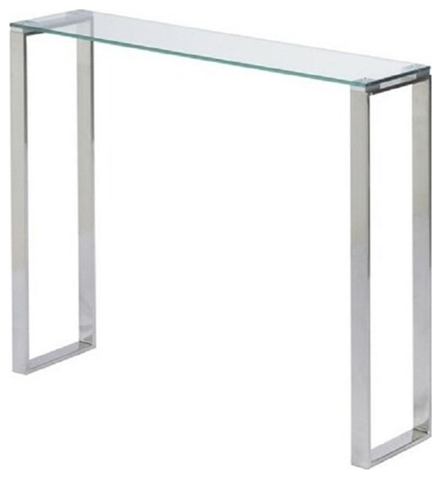 Plata Import Modern Narrow Clear Glass Console Table with Chrome Legs 30 quot  Contemporary   Console Tables   by Homesquare  Houzz