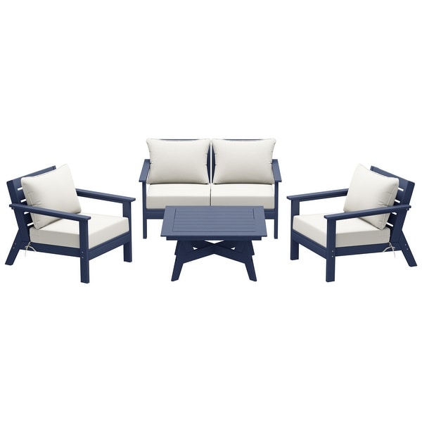 Polytrends Birchwood All Weather HDPE Outdoor Patio Navy Blue Deep Seating Sectional (5Piece Set)