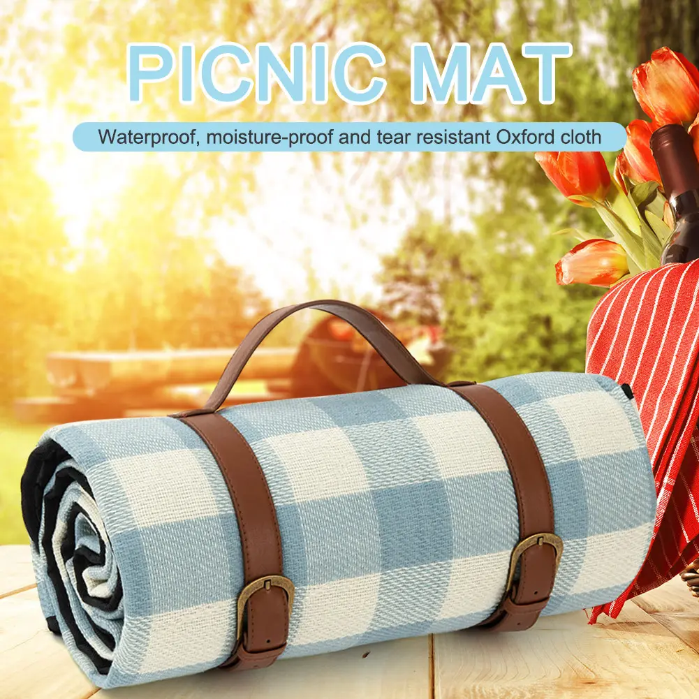 Acrylic+4mm sponge+PEVA base thicken leather plaid picnic mat foldable camping