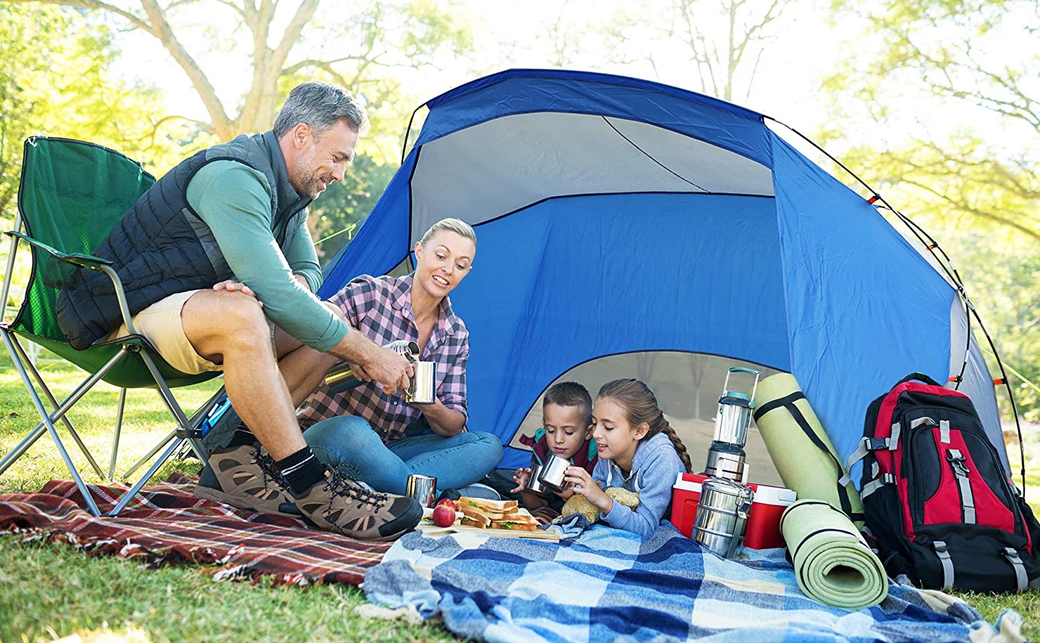 ALPHA CAMP 3 Person Sports / Beach Shelter Easy Up Sun Shade - 9’ x 6’ Blue