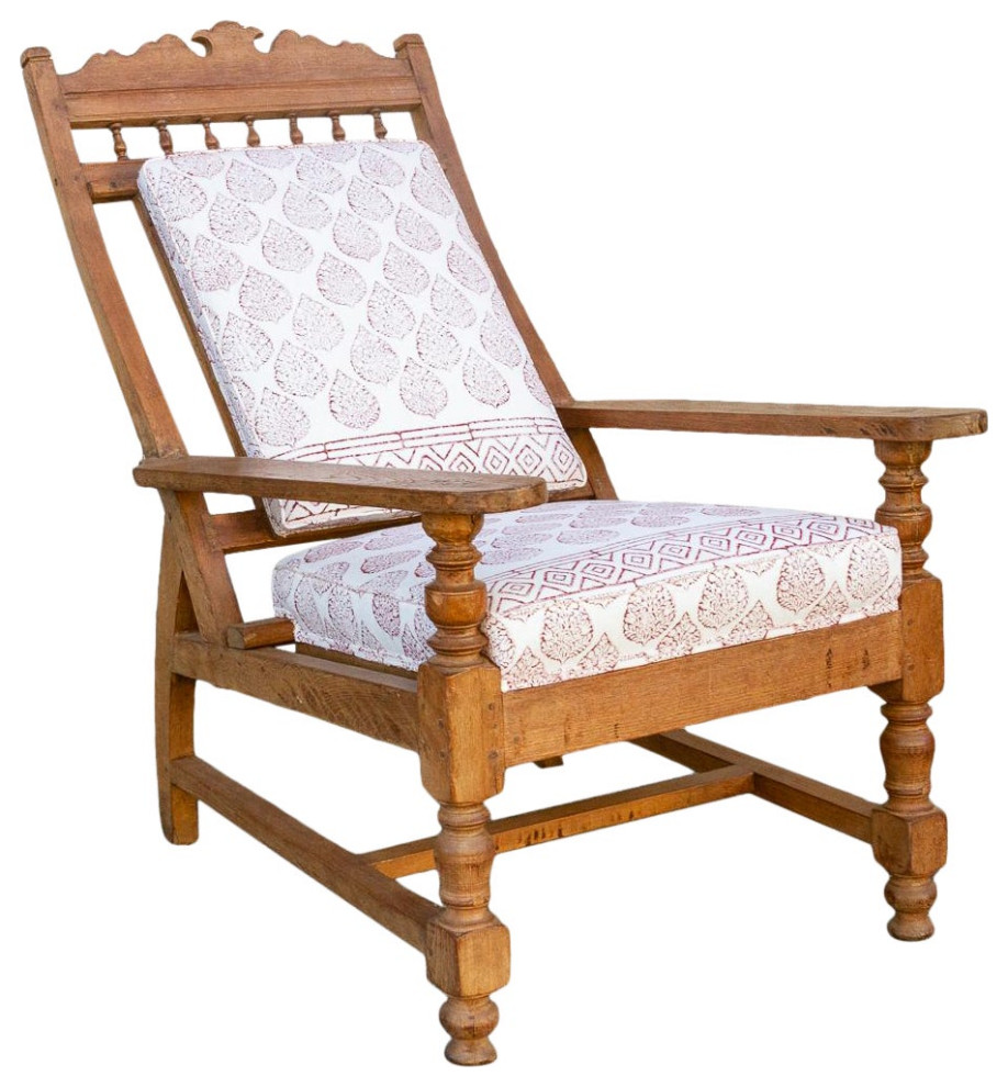 Antique Block Printed Teak Plantation Chair   Traditional   Armchairs And Accent Chairs   by De cor  Houzz