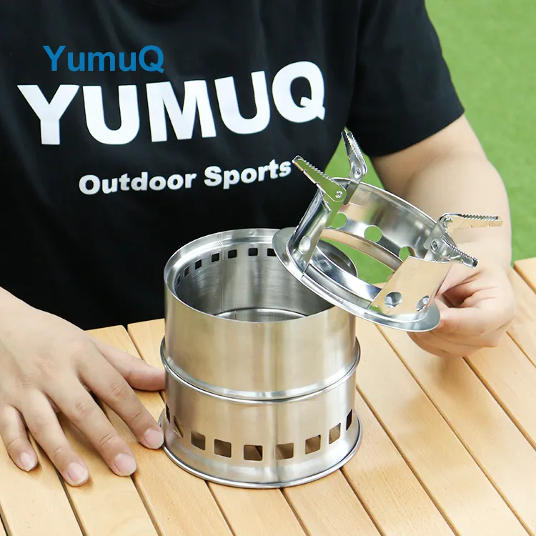 YumuQ 18cm Double Layer Stainless Steel Portable Foldable Wood Burning Camping Stove For Outdoor Hiking