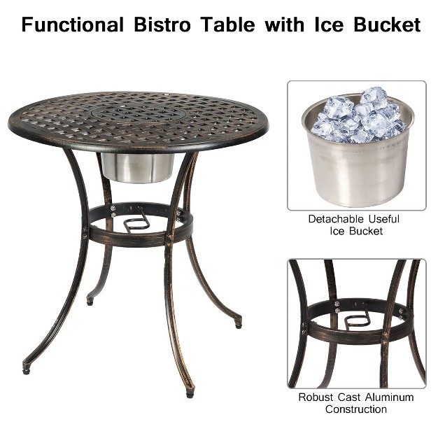 Costway 3pcs Patio Dining Set Aluminum Bistro Attached Removable Ice Bucket