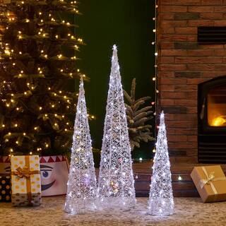 39.25 in. H Lighted Christmas Crystal White Cone Tree with 130 White LED Lights (set of 3) 2039800008