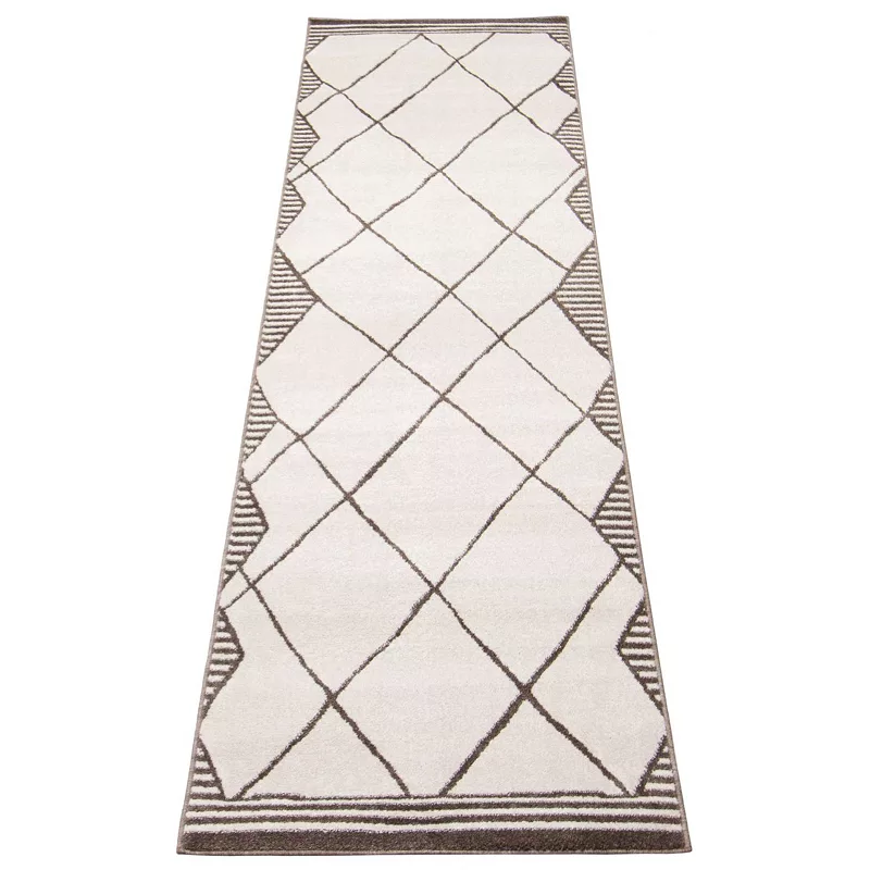 2.5' x 10' Brown and Cream Moroccan Geometric Rectangular Rug Runner