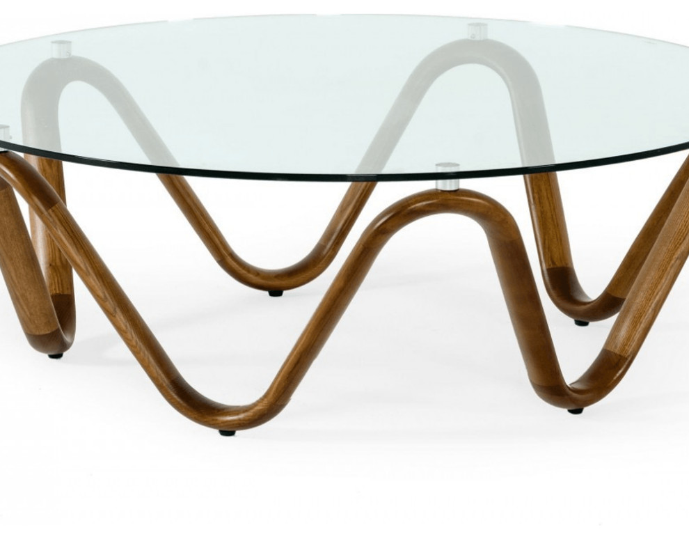 45 quotWalnut And Clear Glass Abstract Wood Round Coffee Table   Contemporary   Coffee Tables   by HomeRoots  Houzz